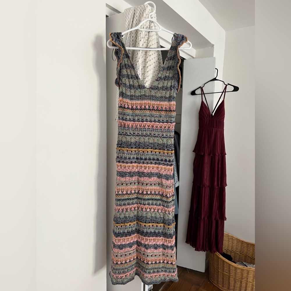 Zara RUFFLED POINTELLE KNIT DRESS